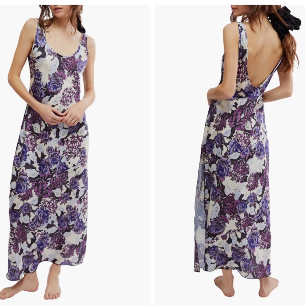 Free People Worth the Wait Floral Maxi Dress in Dark Night Combo $108 Retail NWT - Picture 3 of 10
